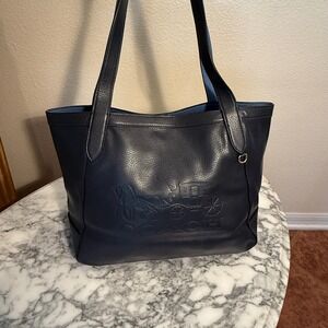 Coach Leather Tote Bag Womens Large Navy Blue Excellent Horse and Carriage C4063